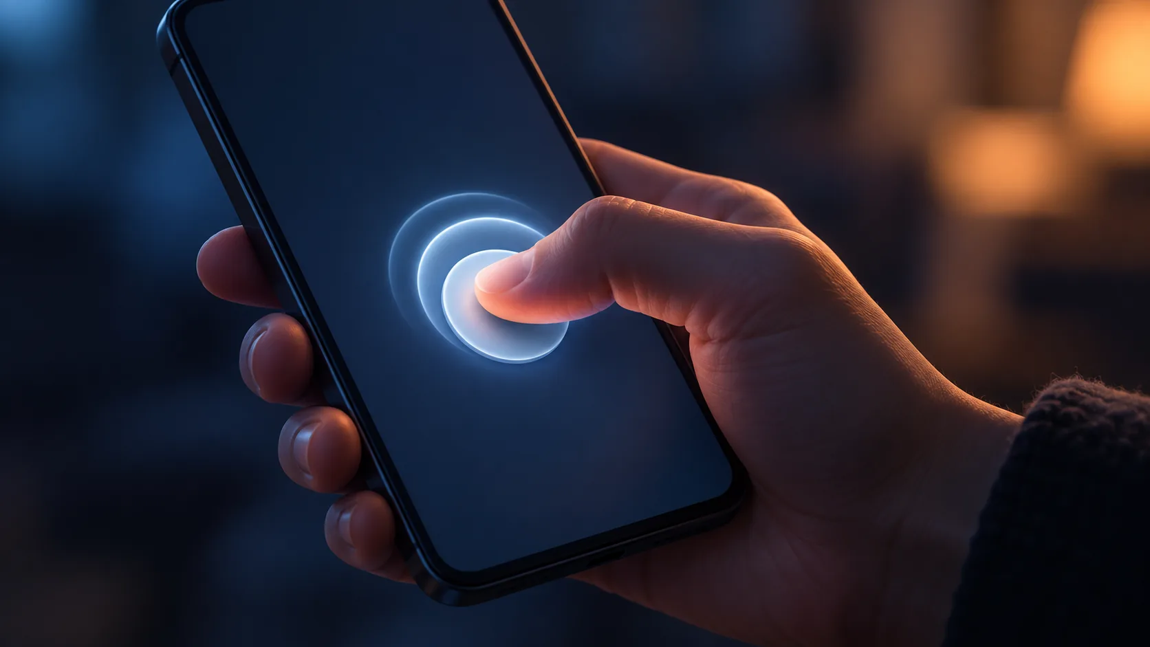 A hand taps an unbranded phone button twice to send a silent signal