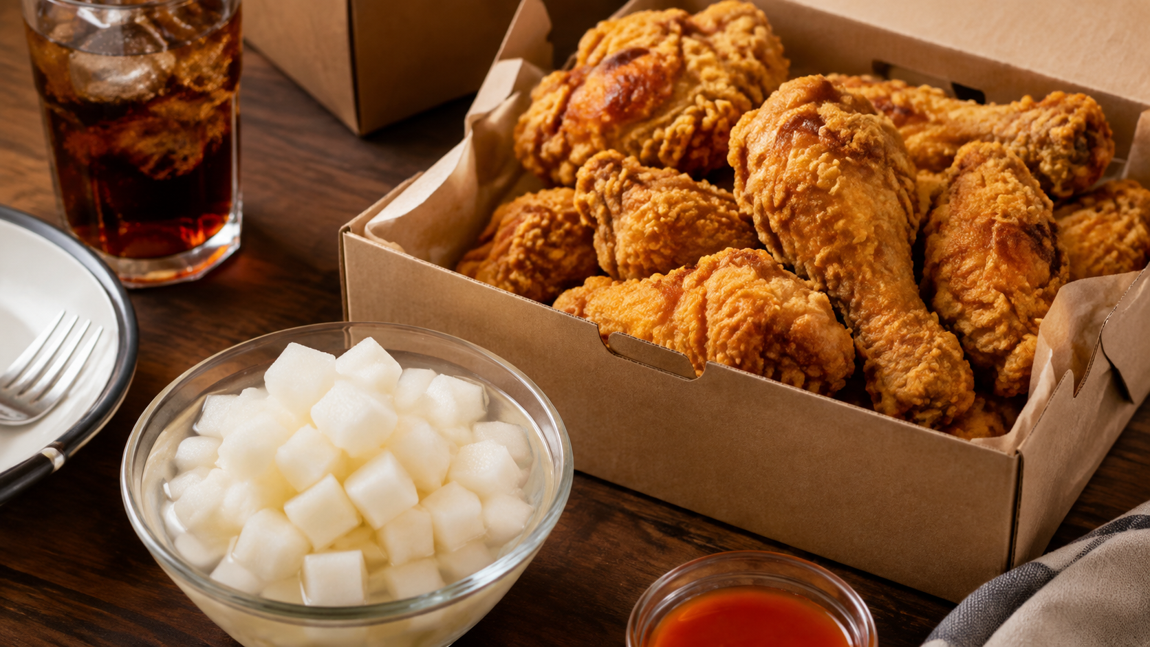 Korean fried chicken with pickled chicken radish