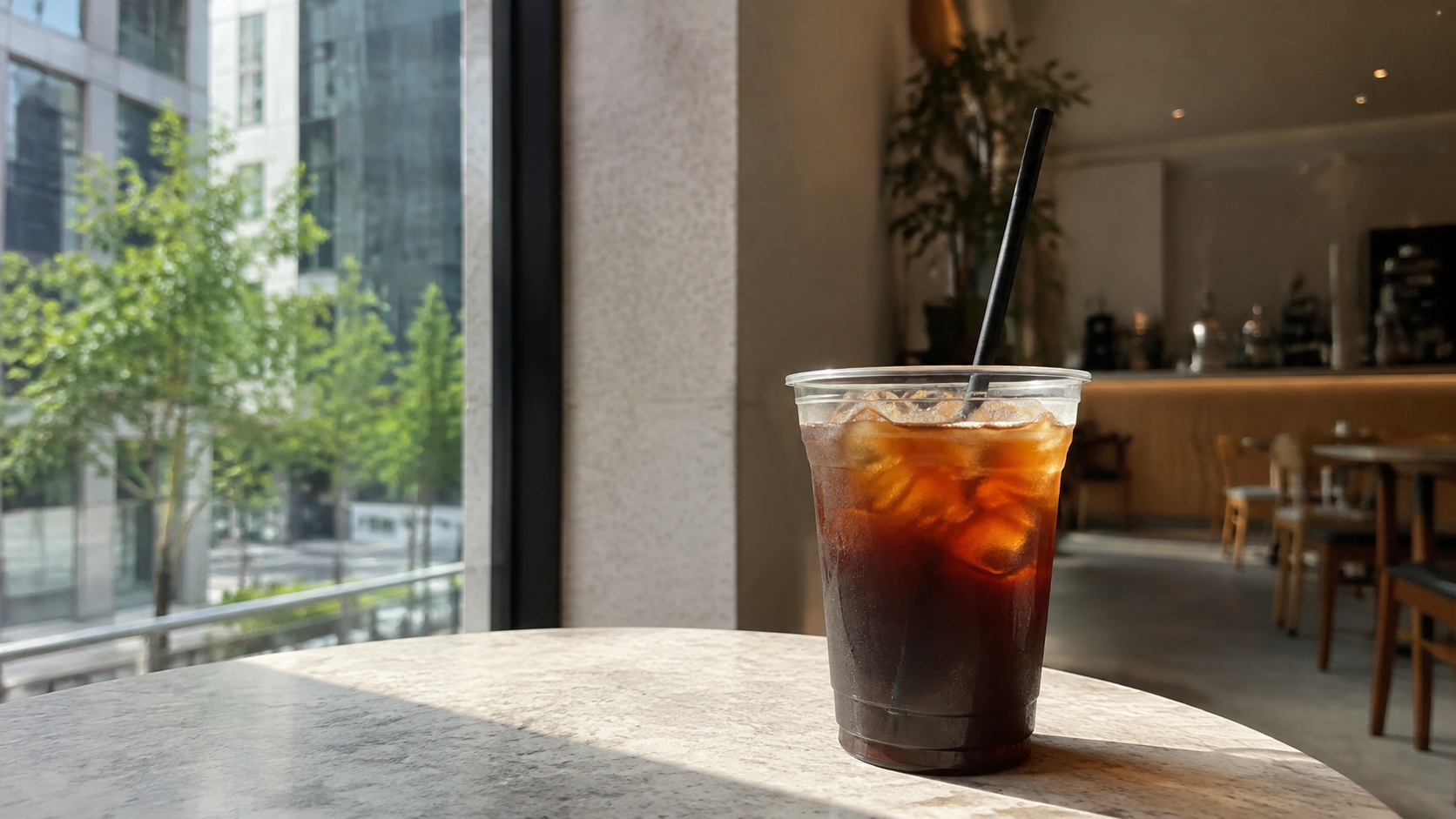 Iced Americano on a Korean cafe table