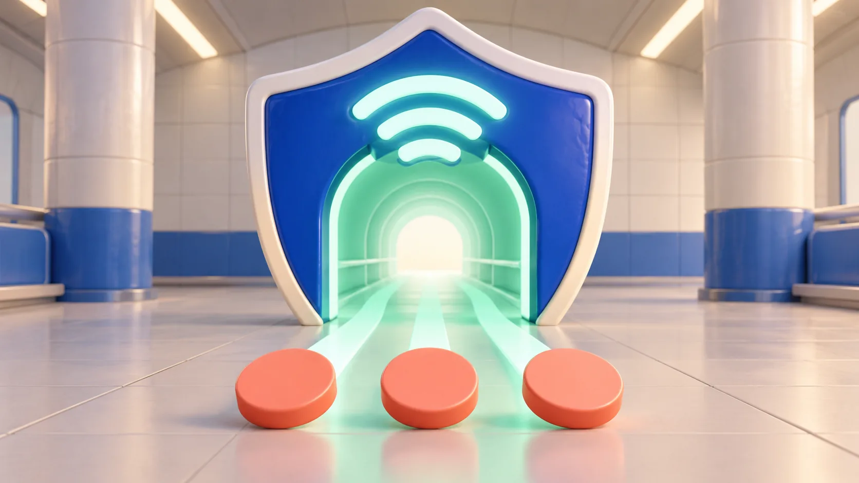 Identical public access tokens opening one shield-shaped Wi-Fi gateway